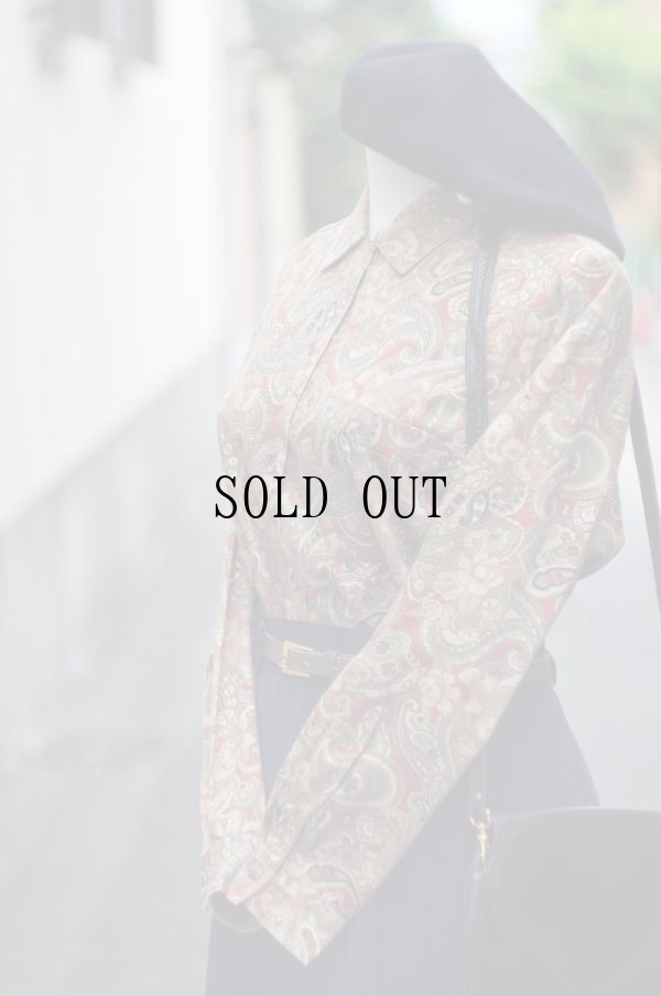 画像4: "S-d" ブラウン系  ペイズリー柄 コットン 長袖 ブラウス レギュラーカラー[20342]