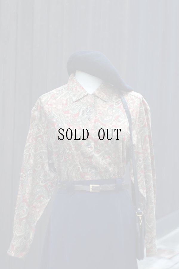 画像1: "S-d" ブラウン系  ペイズリー柄 コットン 長袖 ブラウス レギュラーカラー[20342]