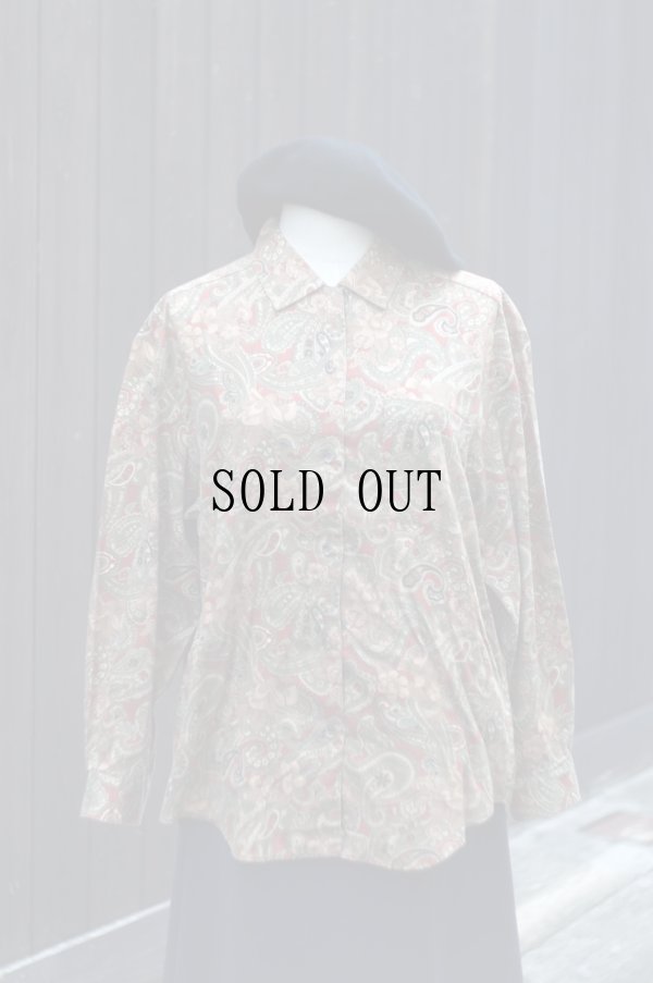 画像10: "S-d" ブラウン系  ペイズリー柄 コットン 長袖 ブラウス レギュラーカラー[20342]