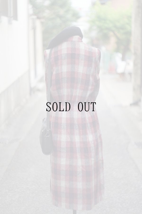 画像3: チェック柄 コットン ローズ系 長袖 レトロワンピース スタンドカラー [20407]