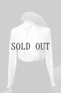 "Tokyo Blouse" 無地 白 長袖 ブラウス フリルスタンドカラー ボウタイ[20439]