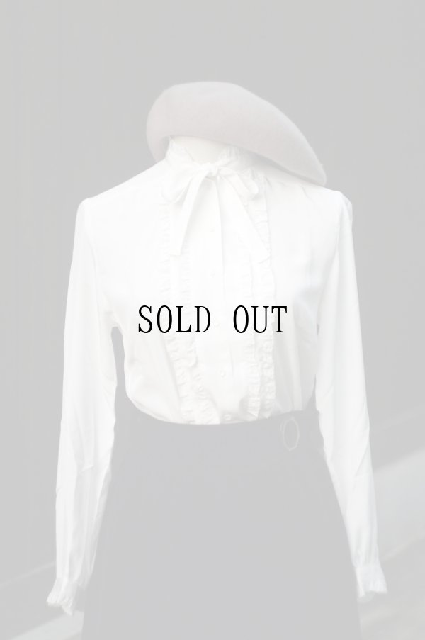 画像1: "Tokyo Blouse" 無地 白 長袖 ブラウス フリルスタンドカラー ボウタイ[20439]