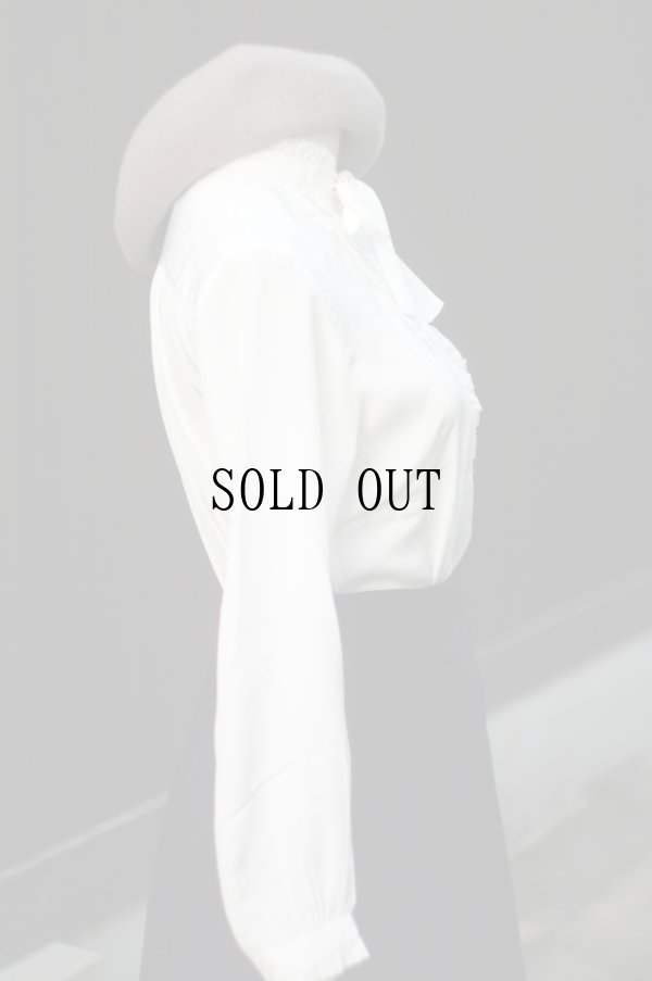 画像3: "Tokyo Blouse" 無地 白 長袖 ブラウス フリルスタンドカラー ボウタイ[20439]