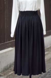 ”nola” 無地 ウール 黒 スカート フレア ウエストゴム w58?64cm[20444]