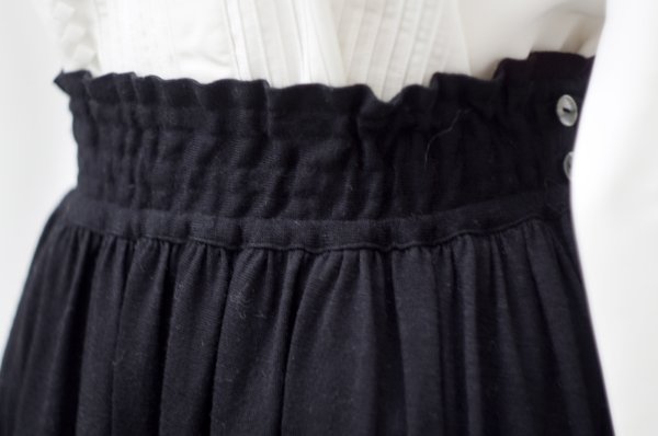 画像3: ”nola” 無地 ウール 黒 スカート フレア ウエストゴム w58?64cm[20444]