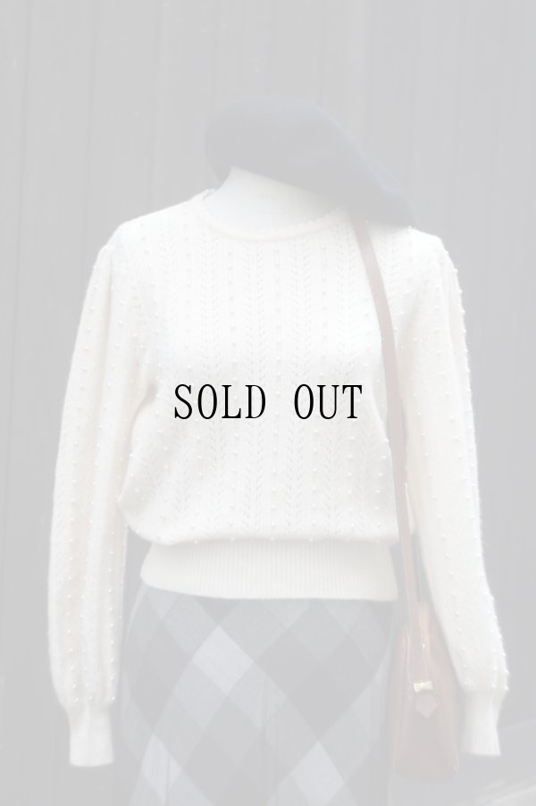 画像1: ”SERA” 無地 白系 ウール ニット セーター ラウンドネック パール [20429]