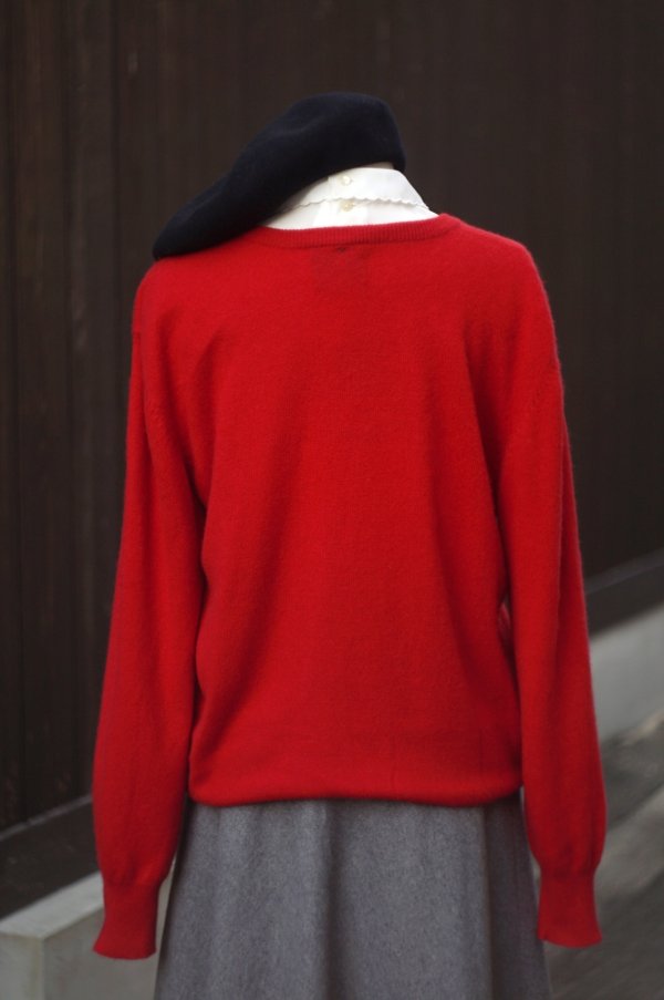 画像4: ”The Blue” 無地 ウール混 ボルドー赤 ニット カーディガン [20455]