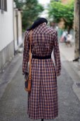 画像3: ”clignancourt” チェック柄 ウール オレンジ×ネイビー 長袖 レトロワンピース レギュラーカラー [20456] (3)