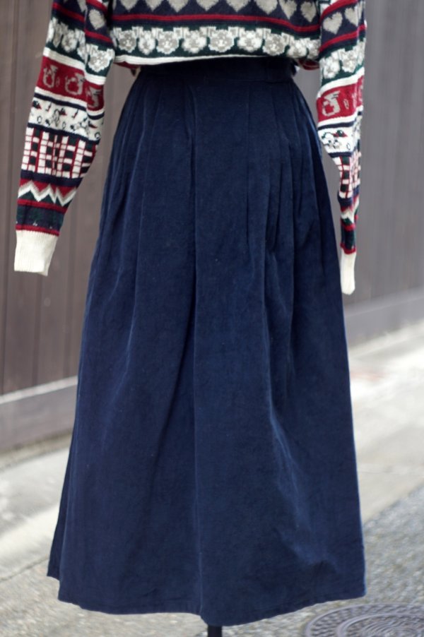 画像5: ”CHARTER CLUB” イギリス製 無地 コットン ネイビー スカート フレア  コーデュロイ w65cm[20457]