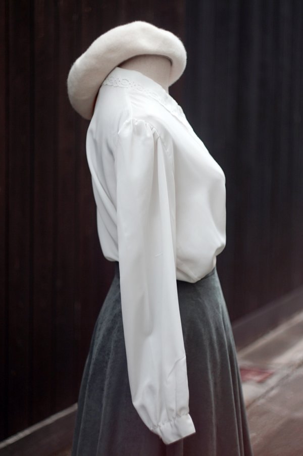 画像5: ”ER ROCHE” 白 長袖 ブラウス レギュラーカラー ピンタック 比翼[20460]