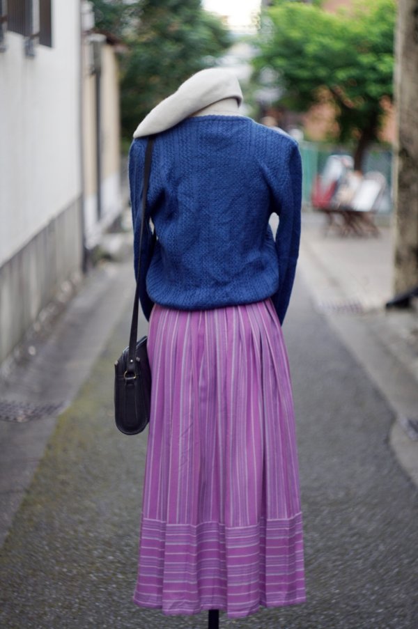 画像9: チロル ピンク マルチストライプ コットン スカート w64cm[20462]