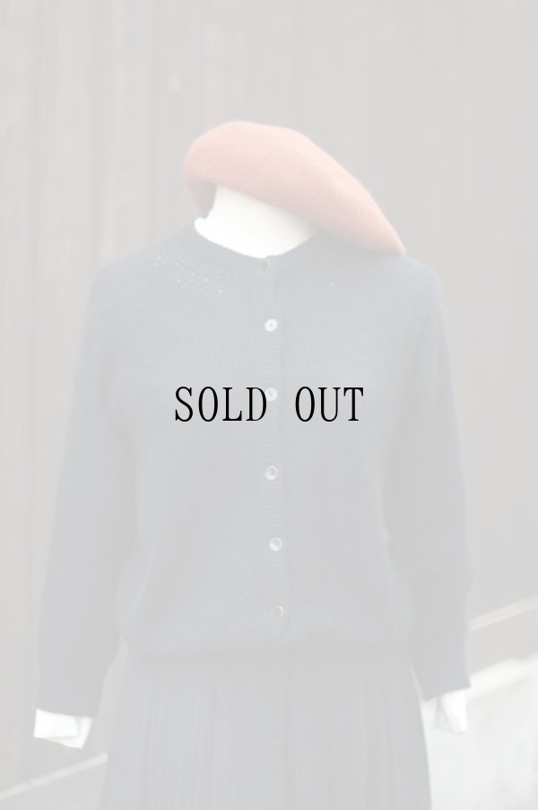 画像1: ”VOLANTE” 無地 黒 ウール混 ニット カーディガン[20463]