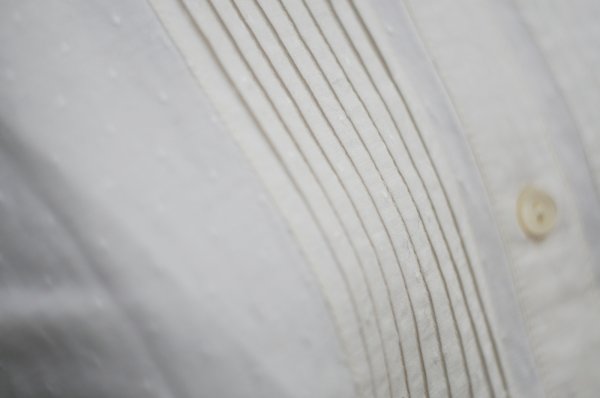 画像4: "gasville" 無地 白 コットン レーヨン 長袖 ブラウス フリルカラー ピンタック レース[20468]