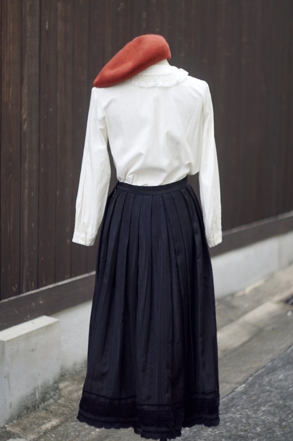 画像11: "gasville" 無地 白 コットン レーヨン 長袖 ブラウス フリルカラー ピンタック レース[20468]