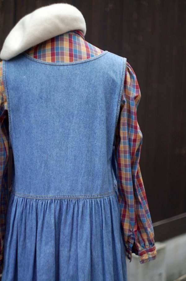 画像11: ’’NORTH WEST BLUE’’ US 袖なし デニム ジャンパースカート フロントボタン  ノーカラー ギャザー[20474]
