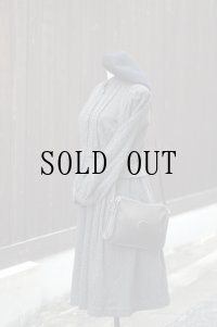 ”マリアージュ” ドット柄 ウール混 グレー系   長袖 レトロワンピース  スタンドカラー セパレート風 ウエストゴム[20471]