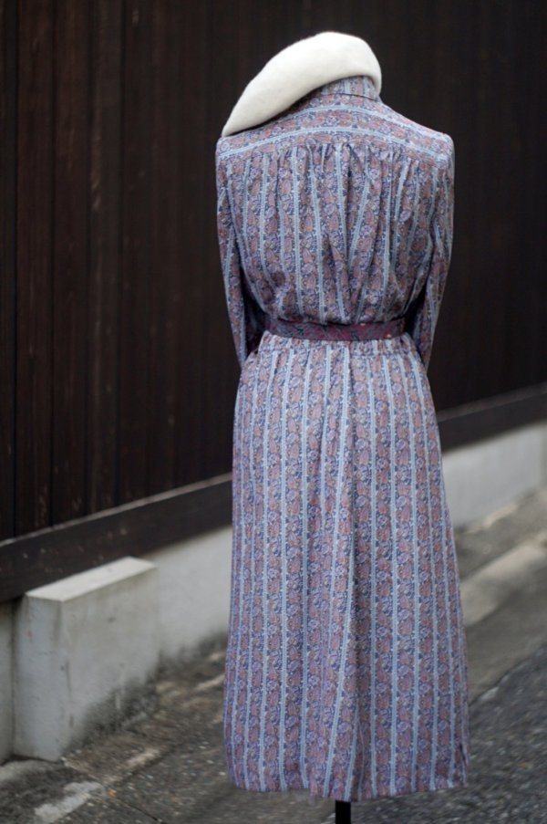 画像4: ”Builddea” ブルー系 ペイズリー柄 長袖 レトロワンピース レギュラーカラー [20472]