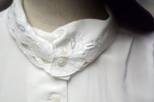 他の写真1: "Seyuiour" 無地 白 長袖 ブラウス ロールカラー[20489]