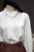 画像2: "Seyuiour" 無地 白 長袖 ブラウス ロールカラー[20489] (2)
