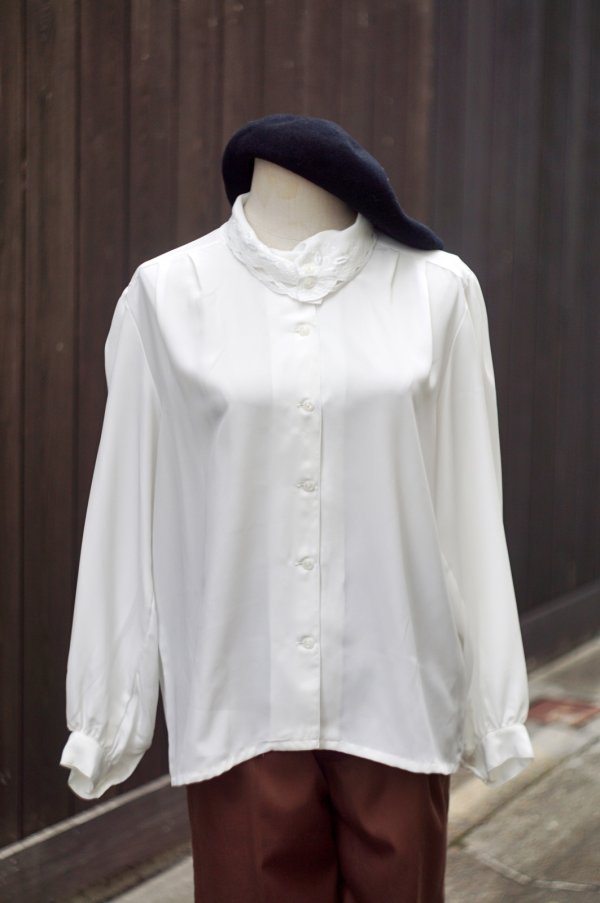 画像7: "Seyuiour" 無地 白 長袖 ブラウス ロールカラー[20489]