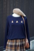 画像1: "WHITE ITARKIARD" 無地  ネイビー系 ニット ウール混 ラウンドネック くま [20493] (1)