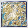 画像1: ”HERMES” フランス製 ネイビー×ブラウン系  パラグライダー柄  ミニスカーフ 41cm×41cm[20564] (1)