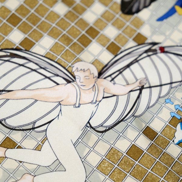 画像4: ”HERMES” フランス製 ネイビー×ブラウン系  パラグライダー柄  ミニスカーフ 41cm×41cm[20564]