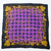 黒×パープル  チェック柄  スカーフ 85cm×85cm[20560]