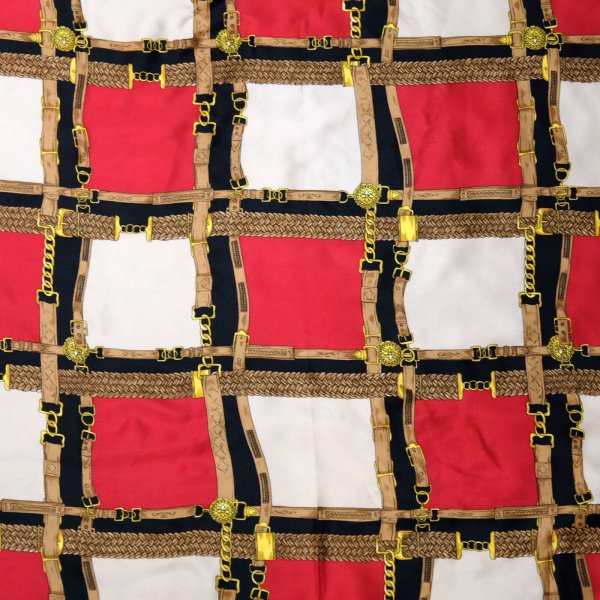 画像2: イタリア製 黒×赤×白  チェック柄  スカーフ 91cm×91cm[20561]