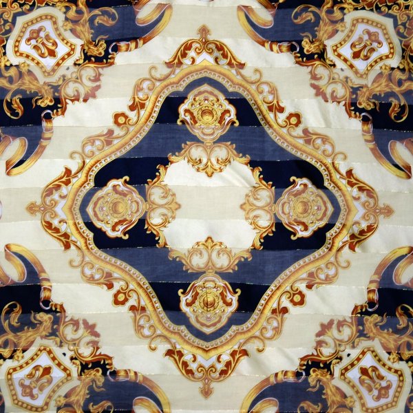 画像2: "codello" ネイビー×クリーム シルク 総柄 ラメ スカーフ 90cm×90cm[20554]