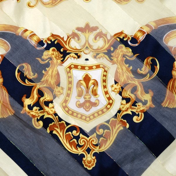 画像3: "codello" ネイビー×クリーム シルク 総柄 ラメ スカーフ 90cm×90cm[20554]