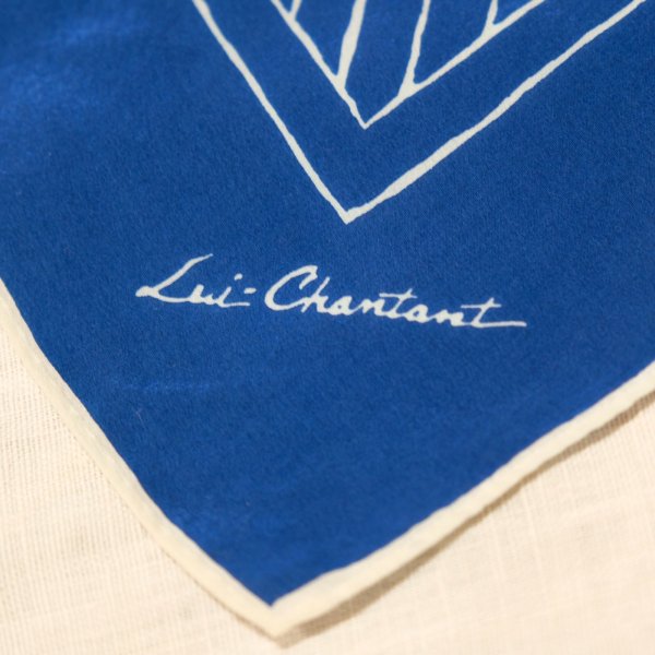 画像5: "Lui Chantant"  ブルー×白 シルク ストライプ柄  スカーフ 72cm×72cm[20556]