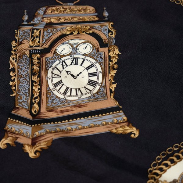 画像3: 黒系 シルク アンティーク時計  スカーフ 77cm×77cm[20550]