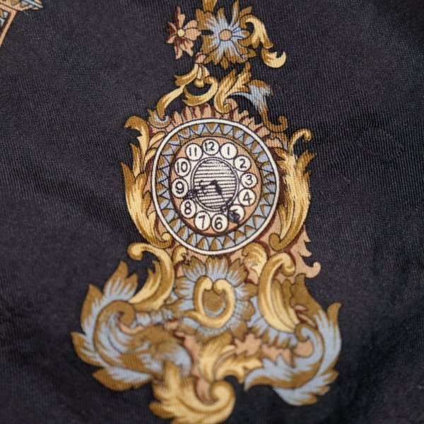 画像4: 黒系 シルク アンティーク時計  スカーフ 77cm×77cm[20550]