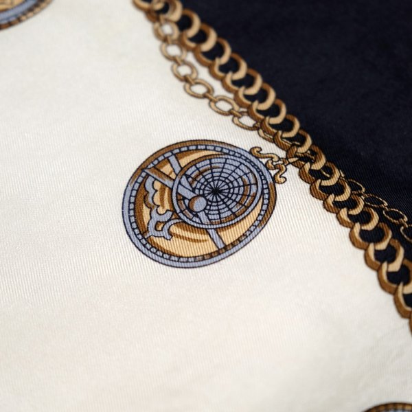 画像5: 黒系 シルク アンティーク時計  スカーフ 77cm×77cm[20550]