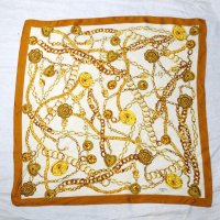 "LUCREZIA" イタリア製 ブラウン×アイボリー シルク 総柄  スカーフ 84cm×84cm[20555]