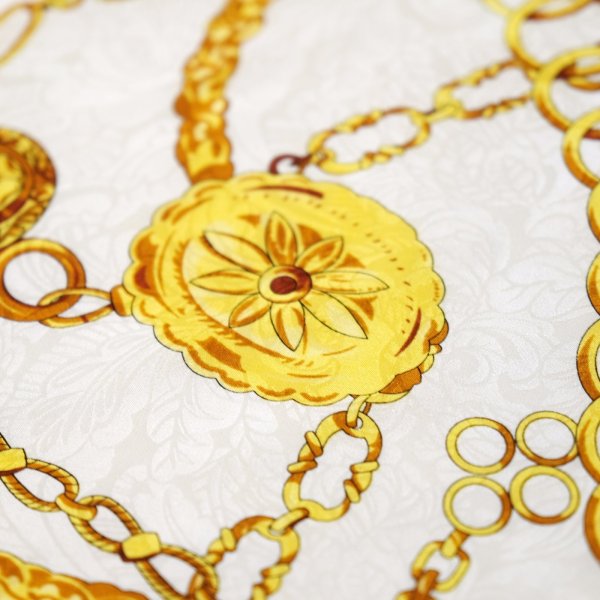 画像6: "LUCREZIA" イタリア製 ブラウン×アイボリー シルク 総柄  スカーフ 84cm×84cm[20555]