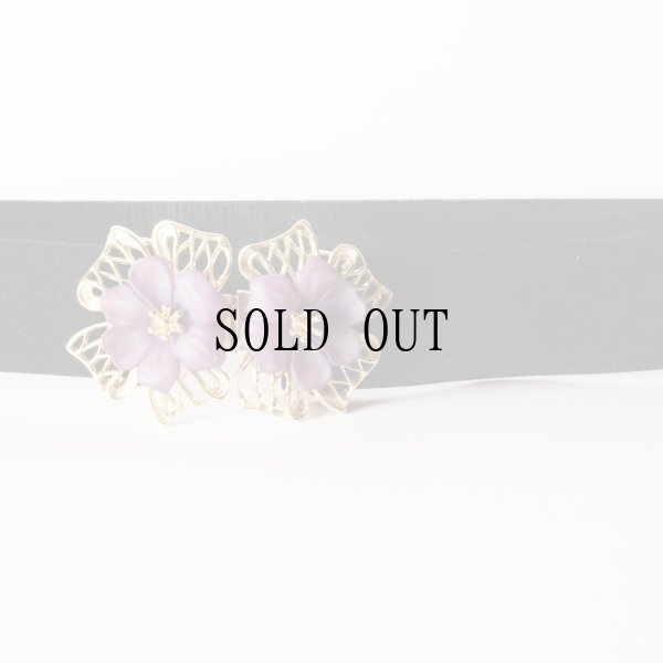 画像1: 無地 黒系 アンティークベルト お花 [20475]