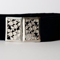 無地 黒系 アンティークベルト お花  ベロア[20476]