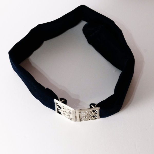 画像5: 無地 黒系 アンティークベルト お花  ベロア[20476]