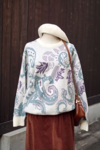 ”SUNGRIA” 白系 ウール混 エスニック柄 ニット ラウンドネック[20515]