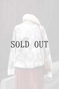 ”SUNGRIA” 白系 ウール混 エスニック柄 ニット ラウンドネック[20515]