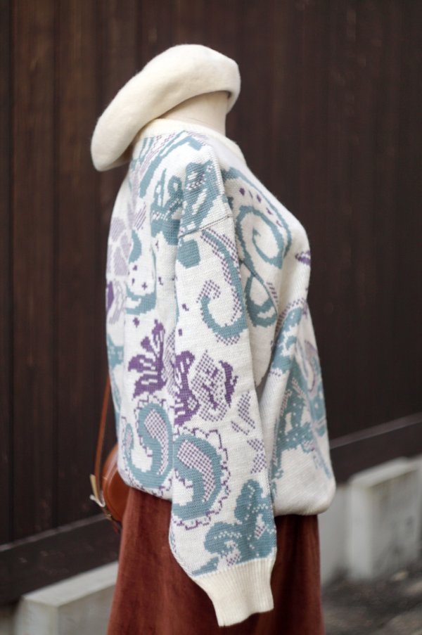 画像4: ”SUNGRIA” 白系 ウール混 エスニック柄 ニット ラウンドネック[20515]