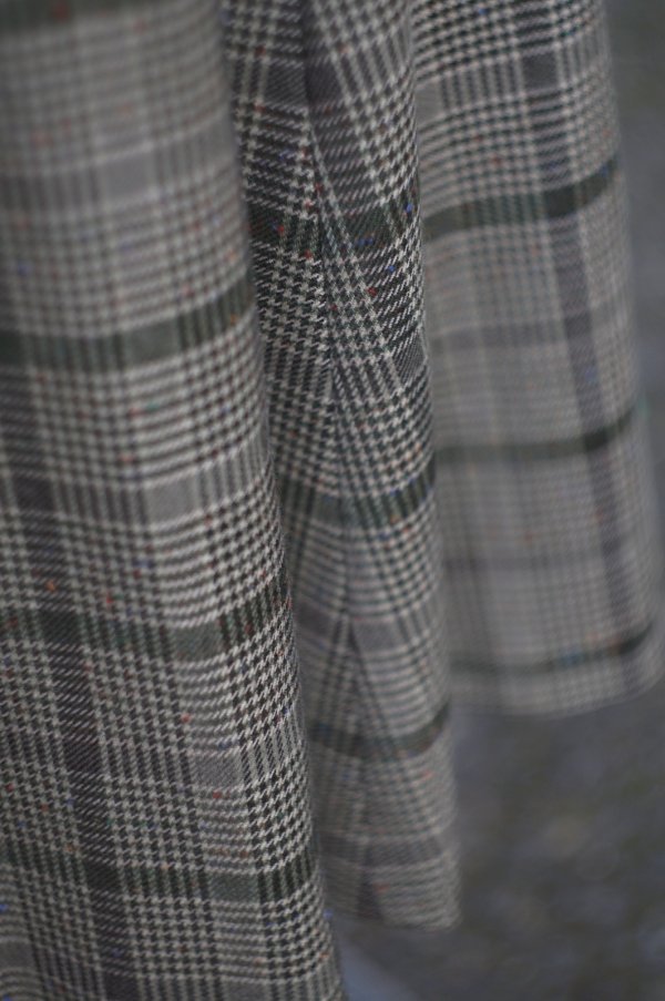 画像4: ”ELMIDAS” グレンチェック柄 ウール カーキ系 スカート フレア w64cm[20507]