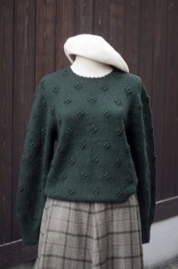 ”BROOKS BROTHERS”  無地 グリーン ウール  ニット ラウンドネック 刺繍 クローバー [20504]