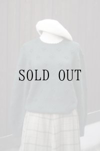 ”BROOKS BROTHERS”  無地 グリーン ウール  ニット ラウンドネック 刺繍 クローバー [20504]