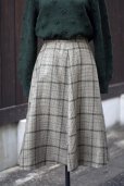 画像1: ”ELMIDAS” グレンチェック柄 ウール カーキ系 スカート フレア w64cm[20507] (1)