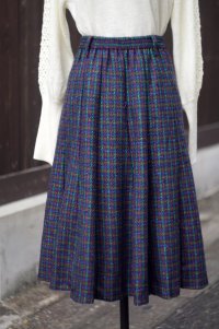 "Belle de Bos" チェック柄  ミックスカラー スカート フレア ウエストゴム w71cm[20508]