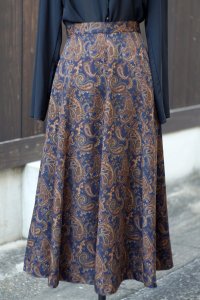 ”DECADELA” ネイビー×ブラウン系 ペイズリー柄 スカート フレア w71cm[20517]