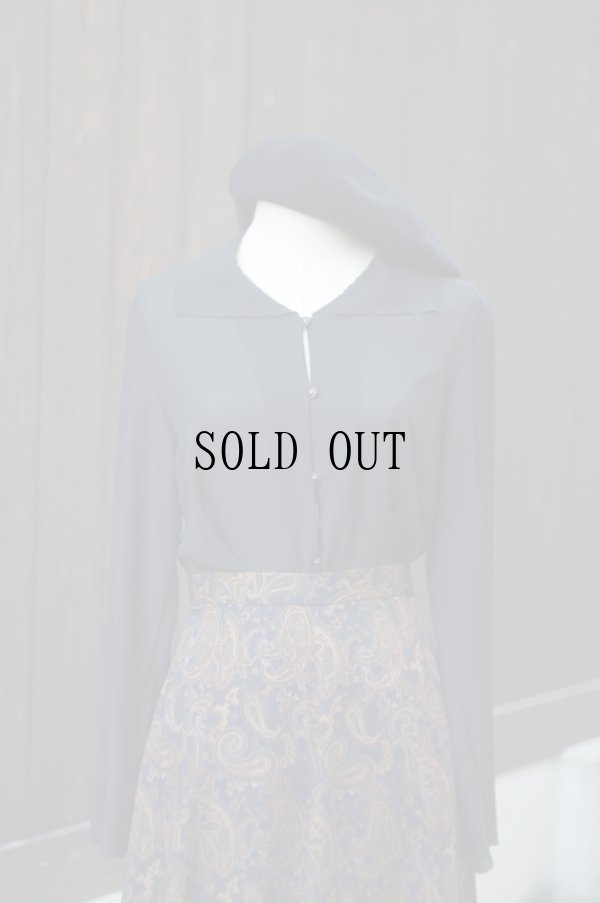 画像1: "NORY BEARDS" 無地 黒 長袖 ブラウス  シースルー[20519]